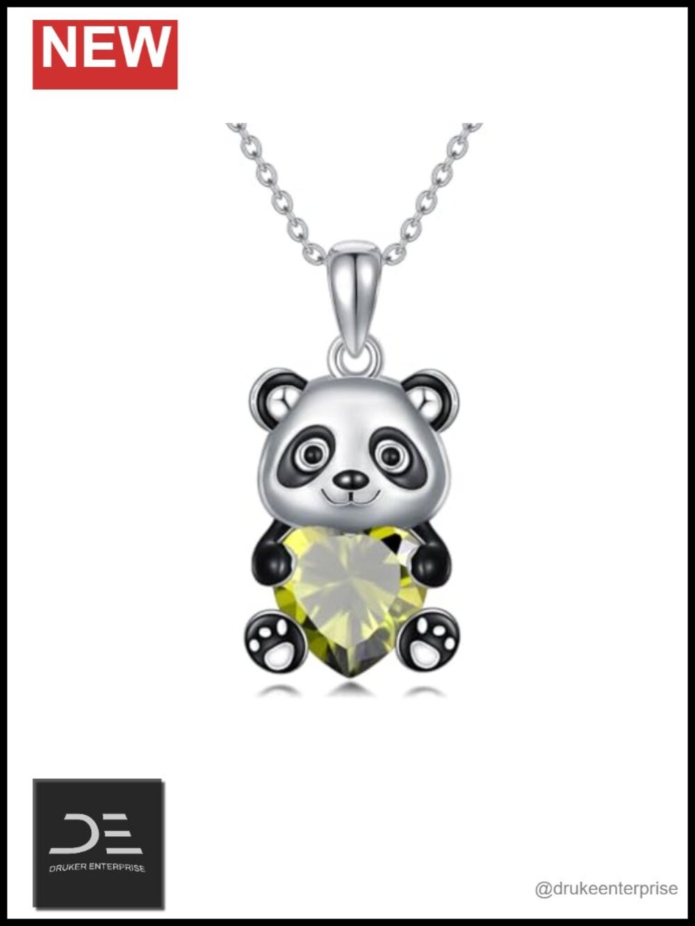 Panda Pendant Necklace with Heart Birthstone 925 Sterling Silver